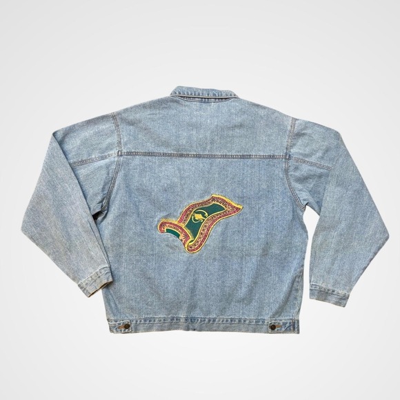 Vintage Aladdin Las Vegas Denim Jacket Light Wash Embroidered Magic Carpet XL - Picture 2 of 7